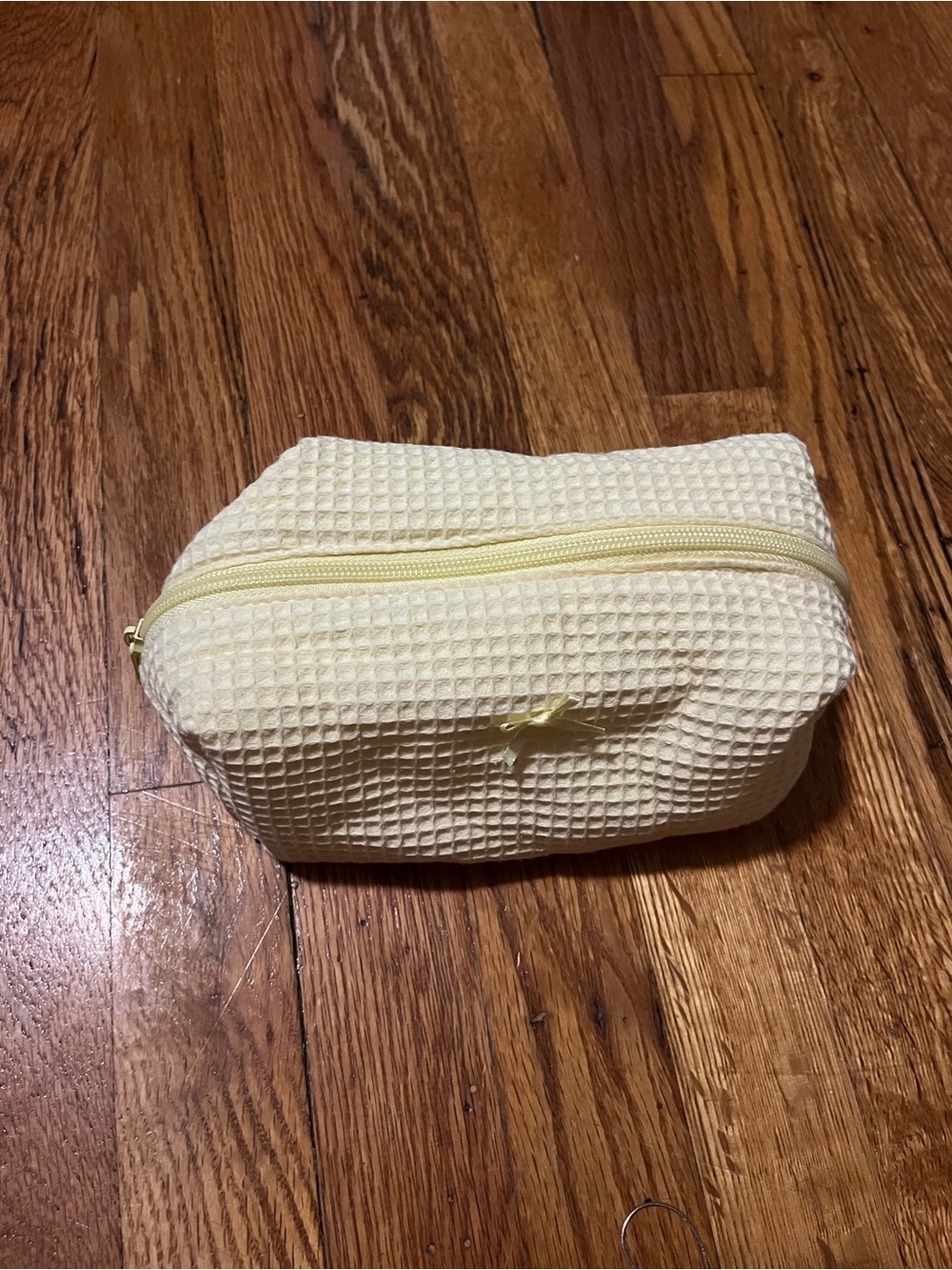 Yellow Waffle-Textured Cosmetic Pouch - Small Toiletry Bag - Picture 5 of 5